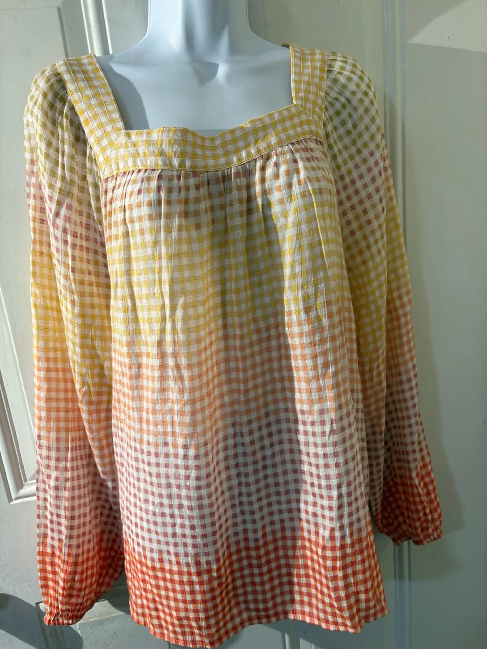 Lauren Conrad Women's Gingham Ombre Peasant Top Yellow to Orange #boho #concert